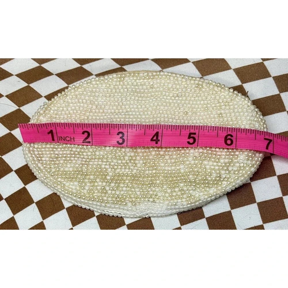 Vintage 1950's Reina Oval Pearl Beaded Evening Bag 7